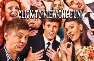 A dynamic team of lively heroes strikes whimsical poses, their expressions animated and mischievous under the radiant glow of vivid event lighting. Above them, a bold call to action: CLICK TO UNVEIL THE ADVENTURE!. :The Event Heroes at Black Tie Productions