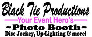 Black Tie Productions: Unleashing Event Superpowers! Your ultimate champions for epic Photo Booths, dynamic Disc Jockeys, awe-inspiring Event Lighting, and beyond! All showcased in striking black and pink hero fonts!. :The Event Heroes at Black Tie Productions