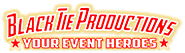 Logo: A bold and striking emblem featuring Black Tie Productions: Your Event Heroes in dynamic red and vibrant yellow, accentuated with dazzling stars. Unleashing the Extraordinary: As your quintessential Michigan wedding DJ superheroes, Black Tie Productions transforms ordinary gatherings into legendary celebrations. Armed with pulsating beats and luminescent lighting powers, theyre dedicated to elevating every event to heroic heights!. :The Event Heroes at Black Tie Productions