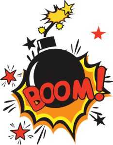 Behold the explosive spectacle! A cartoon bomb with a crackling fuse stands ready to unleash its mighty force, enveloped by dazzling starburst effects that dazzle the senses. Witness the electrifying essence of event lighting in full superhero swing! The word BOOM! emerges in bold, fiery red letters, capturing the heart-pounding exhilaration akin to receiving a lightning-fast price quote at an action-packed celebration. :The Event Heroes at Black Tie Productions