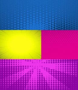 Behold! A dazzling pop art design explodes onto the scene, bursting with vivid hues of blue, yellow, and pink! The mighty yellow section blazes forth with radiant light patterns that dance like the beams of a cosmic event. Meanwhile, the pink portion emerges with a floral-like pattern that blooms triumphantly at its base. Together, they transform your visual surroundings into the legendary realm of Event Heroes—where every moment is an epic spectacle!. :The Event Heroes at Black Tie Productions