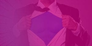 Black Tie Productions: A person pulls open their dress shirt and suit jacket, unveiling a blue shirt underneath. With a pink overlay and comic-style design, the superhero-themed image is enhanced by halftone patterns and dynamic lines. Perfect for fun wedding photo booth backdrops or party entertainment ideas. :Your Event Heroes