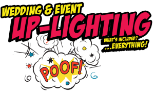 SPLASH! In bold, spectacular comic book flair comes the ultimate dynamic duo—Wedding & Event Up-Lighting! KA-POW! Whats included? *EVERYTHING!* ZAP through your special day with mesmerizing lights and brilliant colors, setting the perfect scene for an epic celebration. Introducing Michigans own superhero DJ team, equipped with dazzling event lighting capabilities and instant price quote power. With a resounding POOF!, witness your wedding dreams transform into vibrant reality. Unleash the extraordinary impact of unforgettable lighting for your legendary event!. :The Event Heroes at Black Tie Productions