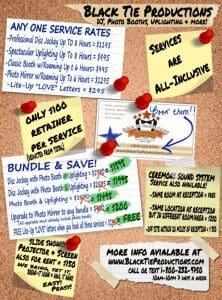 Prepare to be dazzled by the electrifying prowess of Black Tie Productions, your ultimate superhero team for all things extraordinary! Were unleashing a powerhouse trio of elite DJ services, mesmerizing photo booths, and awe-inspiring event lighting—each crafted to transform your occasion into an epic adventure. With packages custom-tailored to your needs and quick-as-lightning price quotes, youre in command of the action. Dive into our arsenal of additional super-services and soar higher by contacting us today for more details!. :The Event Heroes at Black Tie Productions