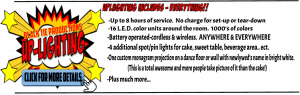 *In bold, dynamic text splashed across the page:* EVENT HEROES INCLUDES EVERYTHING! *The letters pulse in radiant red, bursting with energy against a vibrant yellow star-studded background.* *Dazzling beams of light dance around the text, illuminating an array of event lighting options that promise to transform any gathering into a legendary spectacle.* *A bold blue button beckons at the bottom—its call to action clear and irresistible:* CLICK FOR MORE DETAILS! 🦸‍♂️✨. :The Event Heroes at Black Tie Productions