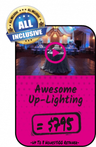 Event Heroes swoops in with a breathtaking venue, transformed into a dazzling spectacle by our extraordinary event lighting! Behold the triumphant Awesome Up-Lighting banner glowing majestically in pink. This unbeatable package, available at the heroic price of $795, promises an all-encompassing experience for up to 8 hours of awe-inspiring ambiance. Reserve your place in history with just a $100 retainer and watch your event ascend to legendary status!. :The Event Heroes at Black Tie Productions