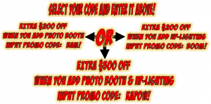 Unleash the Power of Savings with Black Tie Productions! Gear up to transform your event into a super-powered spectacle! Smash through ordinary occasions with $200 off by using code BAM! or BOOM! when you add our photo booth or vibrant event lighting. But wait, unleash the ultimate combo and get a whopping $500 off with code KAPOW! when you assemble both! Ideal for elevating any Michigan wedding DJ package, ignite an unforgettable atmosphere that will dazzle every guest. Step into the extraordinary and make your day truly legendary!. :The Event Heroes at Black Tie Productions