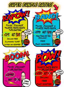 Unleash the Ultimate Party Powers with Our Epic DJ and Photo Booth Packages! ๐ฅ KAPOW ๐ฆธโโ๏ธ - Transform your event into a blockbuster extravaganza! With our KAPOW package, experience the explosive beats and vibrant vibes that elevate any wedding celebration. ๐ฅ BANG ๐ซ - Ready to make an impact? Our BANG package delivers earth-shattering tunes alongside dynamic photo booth fun, capturing memories as iconic as your love story! ๐ BOOM โก๏ธ - Create a sonic boom thatll echo through time! Dive into our BOOM package for a mix of electrifying music and dazzling photography that lights up every moment. ๐ POW ๐ถ - Knock out the ordinary with dazzling discounts on our POW package. Get ready for seamless party planning with instant price quotes tailored to make Michigan weddings legendary! Emerge victorious in your quest for unforgettable wedding entertainment. Choose your adventure, receive an instant quote, and let us handle the super-powered details while you revel in marital bliss! ๐. :The Event Heroes at Black Tie Productions