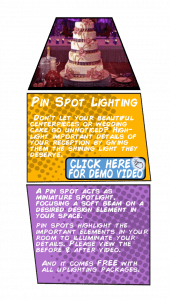 Behold the towering wedding cake, a majestic marvel adorned with an array of vibrant flowers! With precision pinpoint lighting, weve transformed this confection into an epic centerpiece, illuminating every exquisite detail for your celebration. Witness its grandeur in our demo video and let your imagination soar! Brought to you by Black Tie Productions—the legendary defenders of unforgettable Michigan wedding DJ experiences!. :The Event Heroes at Black Tie Productions