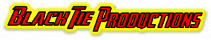 In a burst of electrifying energy, Black Tie Productions appears emblazoned in bold red letters, radiating a powerful yellow glow. Brought to you by the fearless champions of celebration—Event Heroes!. :The Event Heroes at Black Tie Productions
