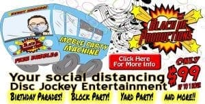 In a world where entertainment needs a hero, Black Tie Productions emerges as the unrivaled champion of your party dreams! Behold their mighty flyer, bursting with vibrant energy and flaunting a cartoon caravan known as the Mobile Party Machine—a vehicle of pure celebration power! With prowess honed for Michigan wedding DJ events, they conquer social distancing challenges by crafting unforgettable gatherings that keep everyone safe. At an unbeatable rate of just $99 for up to 1 electrifying hour, they offer instant price quotes faster than a lightning bolt. Ideal for unleashing stunning event lighting effects that dazzle like fireworks in the night sky, Black Tie Productions stands ready to transform your occasion into an epic saga of dance and delight!. :The Event Heroes at Black Tie Productions