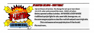 Behold the ultimate event transformation with our electrifying dynamic lighting arsenal! Unleash 8 hours of unstoppable power featuring battery-operated uplights, wielding a heroic spectrum of 16 vibrant LED colors. Illuminate your celebration with precision spotlights and personalized monogram projections that will leave your guests awe-struck. Join forces with Michigan’s wedding DJ specialists to secure a quick price quote and create an ambiance thats nothing short of legendary!. :The Event Heroes at Black Tie Productions