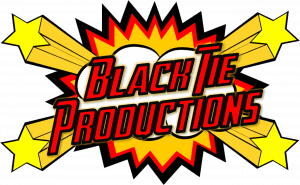 In a dynamic burst of comic-book action, where yellow stars pop and red explosion lines sizzle, the unstoppable force of Black Tie Productions bursts onto the scene in bold red letters. This superhero of entertainment services delivers top-tier thrills worthy of any epic event. Whether its spinning tracks as a Michigan wedding DJ or snapping sights with a photo booth rental, Black Tie Productions vows to create an unforgettable adventure for all who dare to join!. :The Event Heroes at Black Tie Productions