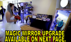 In a realm where dreams intertwine with reality, the Bride of Brilliance stands valiantly before the enchanted marvel known as the Black Tie Productions Magic Mirror Photo Booth. Armored with an arsenal of whimsical props and flanked by loyal attendants, she prepares for her impending adventure. In vivid letters that seem to shimmer with their own luminescence: MAGIC MIRROR UPGRADE AWAITS ON THE NEXT PAGE! A call to action for those ready to transcend ordinary dimensions and embrace extraordinary possibilities!. :The Event Heroes at Black Tie Productions