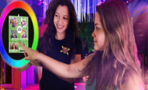 Amidst a dazzling, neon-lit backdrop that pulses with energy, two figures stand united. They point decisively at a colorful diagram, filled with dynamic text and vivid images—a blueprint for legendary events. This is the handiwork of Black Tie Productions, the maestros renowned for crafting extraordinary atmospheres across Michigan. With their unparalleled wedding DJ services and state-of-the-art event lighting, they transform ordinary moments into unforgettable experiences worthy of heroes!. :The Event Heroes at Black Tie Productions