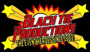 Black Tie Productions: The Event Heroes! In a blaze of comic-style glory, our emblem bursts forth with stars! Since 1983, weve been the champions of unforgettable Michigan weddings. With the mighty power of professional style and an unstoppable flair, we bring your moments to life—whether its through DJ mastery or photo booth magic. Call upon us, and let us be the heroes of your event adventure!. :The Event Heroes at Black Tie Productions