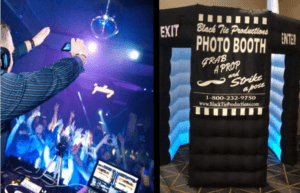 In the vibrant heart of the nightclub, DJ Sonic Boom electrifies the crowd, sending waves of rhythm through every soul. Nearby, like a beacon of fun and glamour, stands the ultra-modern inflatable black photo booth from Black Tie Productions. Guests are drawn to its sleek allure, where they’re transformed into stars by grabbing a prop and striking legendary poses. With Event Heroes on duty, your event transforms into an epic saga of unforgettable moments powered by elite photo booth magic!. :The Event Heroes at Black Tie Productions