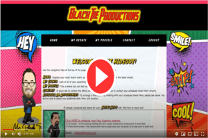 Amidst the vibrant digital realm of Black Tie Productions’ web portal emerges Michigan’s mightiest wedding DJ, poised to bring the thunderous beats of joy to your special day! At its core pulses a powerful video play button, beckoning you to unleash a symphony of celebration. Surrounding this epicenter, dynamic comics-style exclamations burst forth— Hey! Smile! Snap! and Cool!—infusing the scene with an electrifying energy that transforms your journey into a festive adventure!. :The Event Heroes at Black Tie Productions