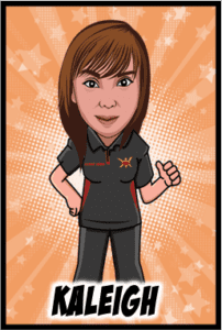 In a vibrant burst of color and charisma, the cartoon captures the valiant figure of Kaleigh, hair as brown as the earth, brandishing a confident thumbs up. Clad in her iconic black and red attire, she stands poised against an explosive backdrop of orange and white starbursts. Below her luminous presence lies the name Kaleigh, a beacon symbolizing the indomitable spirit of Event Heroes—those masterminds who illuminate any occasion with their groundbreaking lighting solutions. :The Event Heroes at Black Tie Productions