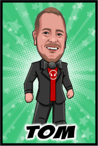 In a galaxy of dazzling events, where memories are immortalized in pixels of brilliance, emerges the illustrious Tom, defender of unforgettable moments! Draped in his iconic suit and power-red tie, he stands against a cosmic sea of green stars. With a smile that beams brighter than the sun, Tom champions Black Tie Productions photo booth rental services – the ultimate ally for capturing your events epic adventures!. :The Event Heroes at Black Tie Productions