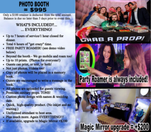 Behold! A dazzling collage emerges from the heart of celebration—a spectacular photo booth rental package crafted for legends. Unleashing the ultimate party experience, it comes equipped with a valiant party roamer, an arsenal of props, and the spellbinding Magic Mirror upgrade. Capture exhilarating moments of joy in high definition as our Michigan wedding DJ service lays down epic soundtracks and Event Heroes command the battleground with their masterful event lighting wizardry. Join forces to create unforgettable memories worthy of superheroes!. :The Event Heroes at Black Tie Productions