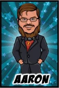 Behold, the image of a dynamic hero! Meet Aaron, a dashing figure with keen eyes behind his glasses and a noble beard framing his face. Clad in an immaculate suit, he sports a bow tie and a shirt emblazoned with his emblem: the mighty lightning bolt. This symbol represents his swift intellect and electrifying presence. Against the backdrop of shimmering stars and a dazzling blue gradient—artfully designed by Black Tie Productions—Aaron stands ready to illuminate any challenge that comes his way!. :The Event Heroes at Black Tie Productions