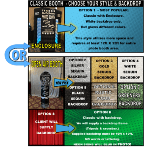 In the realm of unforgettable celebrations, choosing your photo booth rental becomes a mission for style and flair! Will you step into the classic enclosure, a fortress of photographic fun? Or perhaps you prefer the open-air marvels, where bold backdrops transform reality into art. Whether its gleaming silver or gold, dazzling white sequins, rustic wood with its earthy charm, lush greenery creating a natural haven—your options are boundless. Even customize your own backdrop to conquer this choice! As you embark on this epic journey for your Michigan wedding DJ experience, these powerful photo booth enhancements promise to elevate every moment to superhero status!. :The Event Heroes at Black Tie Productions