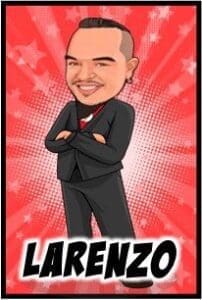 Behold the legendary figure: Larenzo, the extraordinary Event Hero! Clad in a sharp suit, his arms crossed with unmatched confidence, and a bold smile that challenges the very limits of possibility. Behind him bursts a dynamic red starburst pattern, symbolizing energy and excitement. Engraved below is his name—Larenzo—a beacon for those seeking to transform any occasion into an unforgettable adventure. Whether its orchestrating the ultimate Michigan wedding DJ experience or mastering grand celebrations of every kind, Larenzo is your emblem of excellence and electrifying charisma!. :The Event Heroes at Black Tie Productions