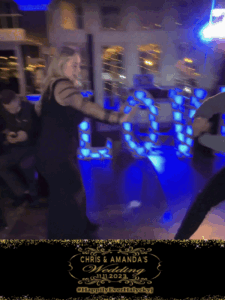 In a swirl of elegance, the mysterious Midnight Dancer takes center stage at the splendid wedding reception. Clad in her sleek black garment, she moves with unmatched grace, a swirling shadow against the dimly lit backdrop. Behind her, radiant letters spell “LOVE” in soft luminescence, casting an enchanting glow over the event. This is no ordinary celebration; it’s Chris & Amanda’s grand union on 11.11.2023—a night crafted by none other than the legendary Black Tie Productions. Here, in this sanctum of sophistication and memory-imbued magic, everlasting moments are etched into history forevermore. :The Event Heroes at Black Tie Productions