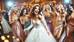 Under a constellation of twinkling string lights, the Bride of Radiance twirls in her dazzling white gown, a beacon of joy. Beside her, the Chromatic League—her bridesmaids cloaked in vibrant hues—dance with grace and power. The air crackles with energy as they celebrate their union with heroically synchronised moves. Guests revel amidst this electrifying spectacle, their spirits lifted by the aura and pulsating rhythms crafted by DJ Sonic from Michigan—a maestro commanding an epic soundtrack for this legendary festivity. :The Event Heroes at Black Tie Productions