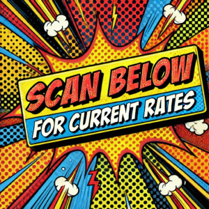 Comic Book Scene: 🎇 *Amidst a swirling, vibrant explosion of colors, stars twinkle and thunder cracks across the sky. Emerging in bold, electrifying text:* “UNLEASH THE POWER! SCAN BELOW FOR CURRENT RATES!” 🌟🔹 *For all Event Heroes ready to seize their moment or those intrigued by the elegance of Black Tie Productions—your adventure for instant price quotes begins here!* 🌀⚡. :The Event Heroes at Black Tie Productions