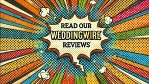 KA-POW! 🌟 In a whirlwind of color and energy, emerge the bold words: CHECK OUT OUR EPIC WeddingWire REVIEWS! Surrounded by electrifying burst lines and dynamic dots, its the ultimate call to action for every soon-to-be-wed superhero seeking legendary beats in Michigan. Whether youre on a mission to find the ultimate wedding DJ or on the hunt for an unforgettable photo booth rental, prepare to elevate your event to heroic new heights! 💥✨. :The Event Heroes at Black Tie Productions