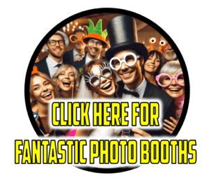 In a vibrant explosion of color and whimsy, our heroes assemble! Decked out in dazzling hats and fantastical glasses, they strike dynamic poses for a photo booth that captures their spirited camaraderie. A bold banner emblazoned across the scene beckons with irresistible allure: CLICK HERE FOR FANTASTIC PHOTO BOOTHS! Unleash your inner hero—step into the frame and join this epic snapshot adventure!. :The Event Heroes at Black Tie Productions