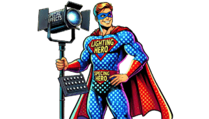 In a city where darkness looms and villains plot, a beacon of hope emerges! Clad in a dazzling blue and red dotted suit, emblazoned with the emblem of might—Lighting Hero across his chest—this electrifying champion strides forward. With his special effects light pulsating at his side, capable of illuminating the shadows and striking fear into the hearts of wrongdoers, he is more than just a hero; he is the embodiment of justice! Wherever danger lurks or cries for help echo through the night, Lighting Hero blazes across the skyline to save the day!. :The Event Heroes at Black Tie Productions