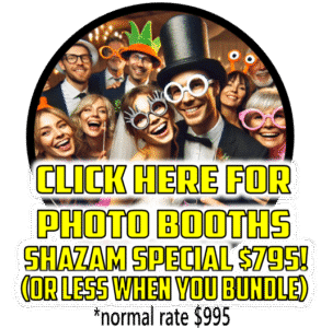 A league of heroes in wacky disguises strike poses at a photo booth; flash sale: $795 special, down from the mighty $995!. :The Event Heroes at Black Tie Productions