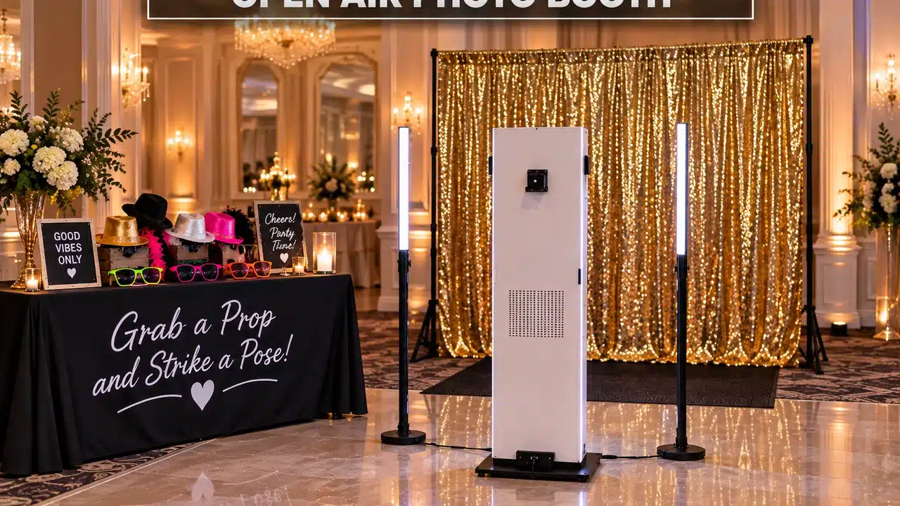 Open Air Photo Booth gold backdrop