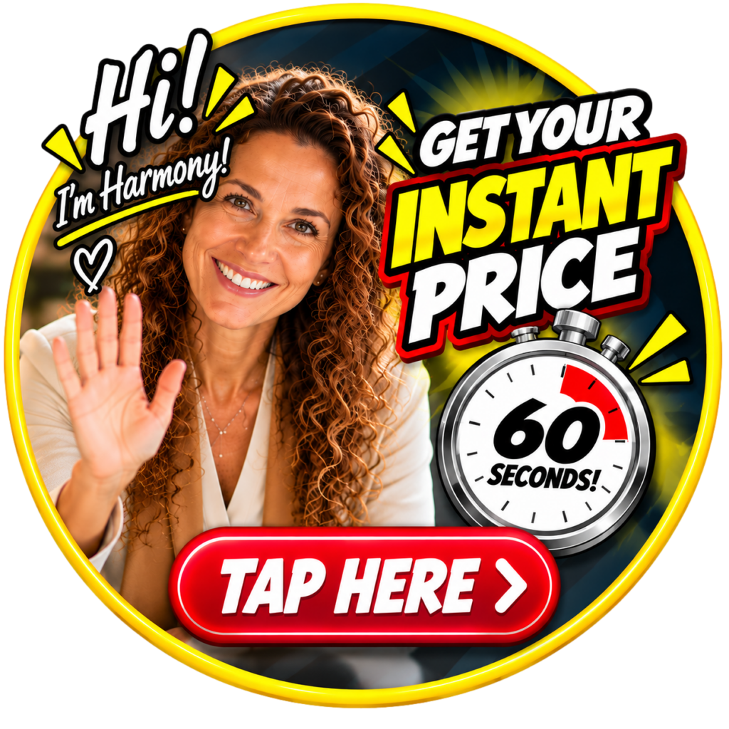 content 2_clipped_rev_1 | Black Tie Productions Smiling woman waving with text: Hi! I’m Harmony! Get your instant price in 60 seconds. Large “Tap Here” button below.
